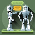 Two silver humanoid robots chatting