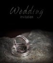 Two silver wedding rings on rock