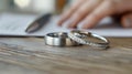 The wedding rings on table.AI generated image Royalty Free Stock Photo