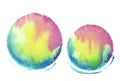Two similar multicolored rounds. Colorful watercolor sphere. Abstract painting.