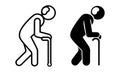 Elderly Person with Walking Stick - Two Stylized Illustrations Royalty Free Stock Photo