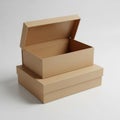 Two simple brown cardboard boxes, one open and one closed Royalty Free Stock Photo