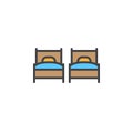 Two single beds line icon, filled outline vector sign, linear colorful pictogram isolated on white.