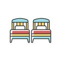 Two single beds RGB color icon. Hotel room for couple. Private hall. Residential area. Apartment bedroom. Sleeping Royalty Free Stock Photo