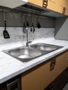 Two sinks and a faucet in the kitchen Royalty Free Stock Photo