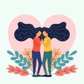 Two Sisters. flat vector illustrations of two happy twins loving and supporting each other