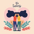 Two Sisters. flat vector illustrations of two happy twins loving and supporting each other. Family, sisterhood, twins Royalty Free Stock Photo