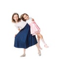 Two sisters in holiday dresses Royalty Free Stock Photo