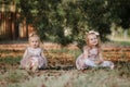 Two sisters playing in the park. Happy childhood: Little girls having fun Royalty Free Stock Photo