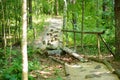 Two sisters on tactile path in barefoot park created to feel the ground and other materials with bare feet. Strengthen foot and