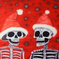 two skeleton skeleton people with santa hats on holding skeleton skeletons Royalty Free Stock Photo