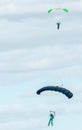 Two skydivers performing skydiving with parachutes