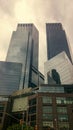 Two skyscrapers surrounded by clouds in New York