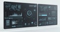 Two sleek digital interfaces display complex data visualizations and user interfaces, Royalty Free Stock Photo