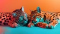 Two Sleeping Ocelots Under Neon Lights Royalty Free Stock Photo