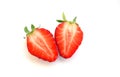 Two slice of half strawberry and leaves Royalty Free Stock Photo