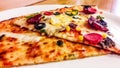 Two slice of margarita and sausage pizza in white plate Royalty Free Stock Photo