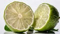 Two sliced green limes on a table