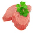 Two sliced meat with leaf of green parsley Royalty Free Stock Photo