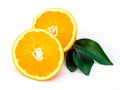 Two sliced oranges close-up on te white background Royalty Free Stock Photo