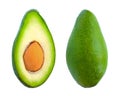 Two slices of avocado isolated on a white Royalty Free Stock Photo