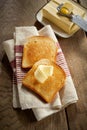 Two slices of crispy golden white bread toast Royalty Free Stock Photo