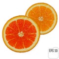 Two slices of fresh juicy oranges on white background. Red and Royalty Free Stock Photo