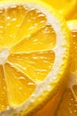 Two slices of lemon with drops of juice. Close-up. Vertical. Generative AI