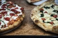 Two slices of pizza with tomatoes, spinach, pepper, basil and mozzarella. Royalty Free Stock Photo