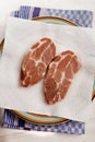 Two slices pork shoulder on a plate with kitchen paper Royalty Free Stock Photo