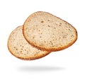 Two slices of rye bread close up, isolated on a white background Royalty Free Stock Photo