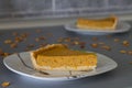 Two slices traditional pumpkin pie
