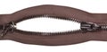Two sliders on metallic brown zip fastener Royalty Free Stock Photo