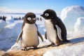 Two small arctic penguins in winter. Generative AI