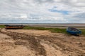Two small boats on the beach Lytham St Annes June 2019 Royalty Free Stock Photo