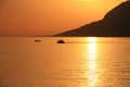 Two small boats at beautiful sunset Royalty Free Stock Photo