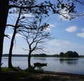 Two small boats and a dark trees by the lake at Polish Masuria district (Mazury) Royalty Free Stock Photo