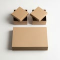 Two small brown cardboard boxes with lids are open and placed on a white surface Royalty Free Stock Photo