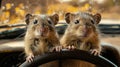 Two small brown mice are looking at the camera. Royalty Free Stock Photo