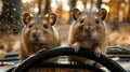 Two small brown mice are looking at the camera. Royalty Free Stock Photo
