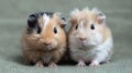 Two small brown and white guinea pigs sitting next to each other, AI Royalty Free Stock Photo