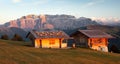 Two small cabin and Sella Gruppe or Gruppo di Sella