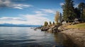 Scenic Lakeside Scene With Huts: A Precisionist Style In 8k Resolution