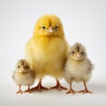 Two small chick chicks and one big one isolated on white Royalty Free Stock Photo