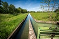 Two Small Concrete Irrigation Canals a Rural Scene - Padan Plain Italy Royalty Free Stock Photo