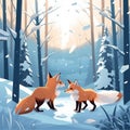 Two small cute foxes in the snow land, animals, wildlife Royalty Free Stock Photo