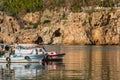 Two small fishing boats in the marina of Old Town in Antalya Royalty Free Stock Photo