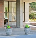 Two small flower beds in front of residential building entrace Royalty Free Stock Photo