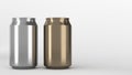 Two small gold and silver aluminum soda cans mockup on white background