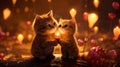 Two small kittens holding a lit candle in their hands, AI Royalty Free Stock Photo